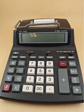 Staples SPL-P500 Printing Calculator 12 Digit 2 Color Cord Battery Used